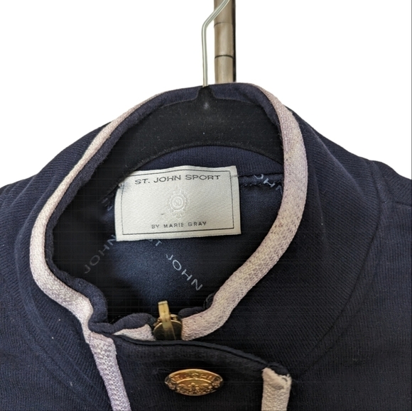 Vintage St. John Sport by Marie Gray navy bomber jacket with white trim M - Picture 4 of 16